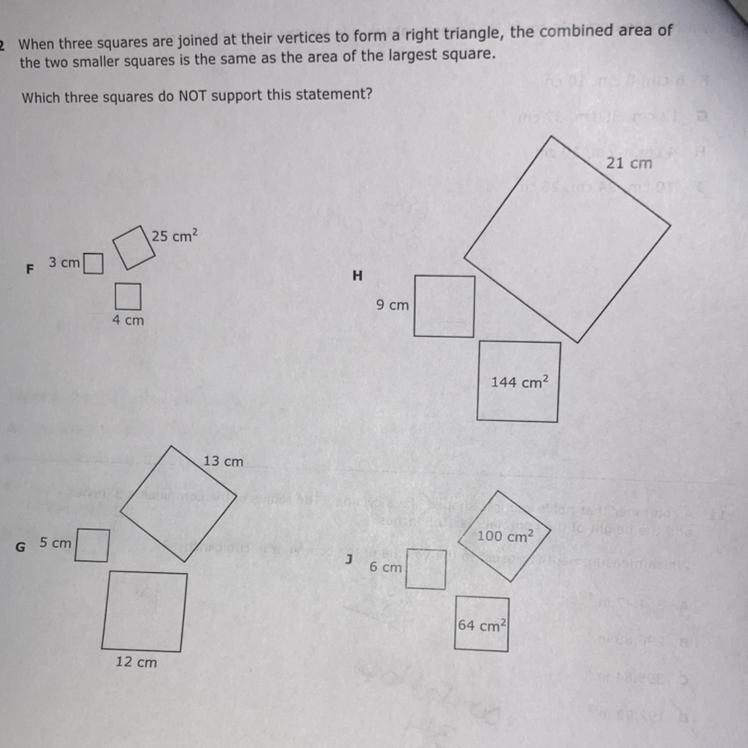 When three squares are joined at their vertices to form a right triangle, the combined-example-1