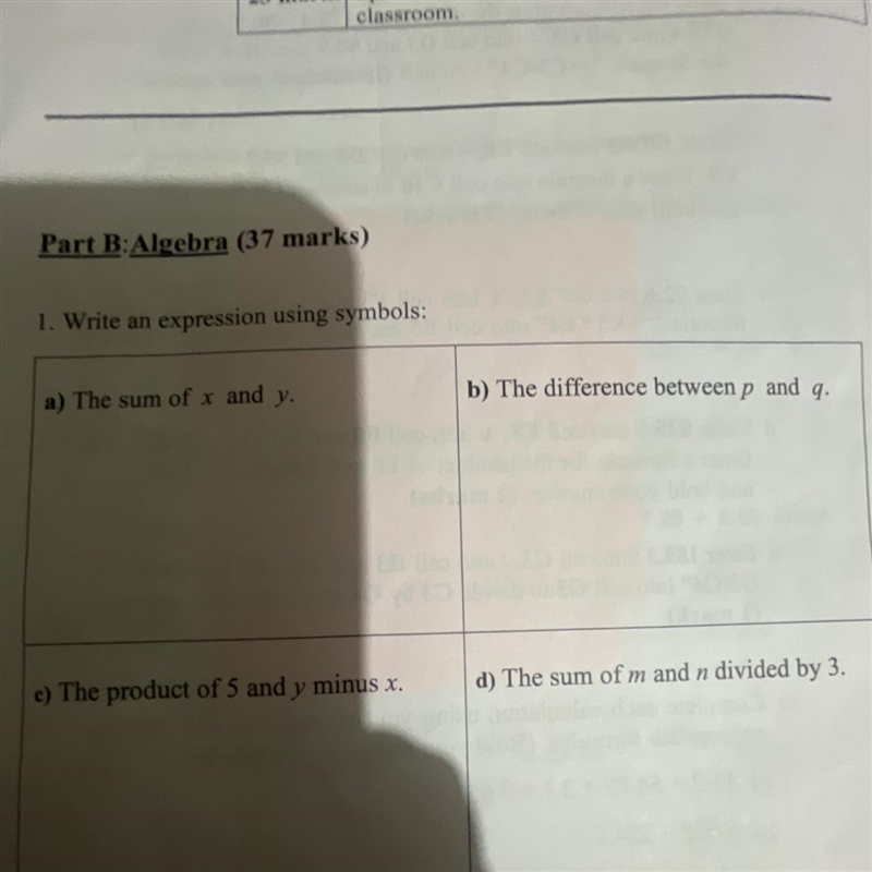 1. Write an expression using symbols: a) The sum of x and y. b)The product of 5 and-example-1