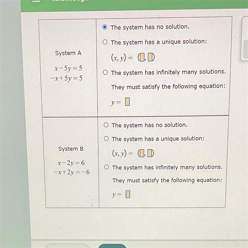 systems of equations are given below.each system, choose the best description of its-example-1