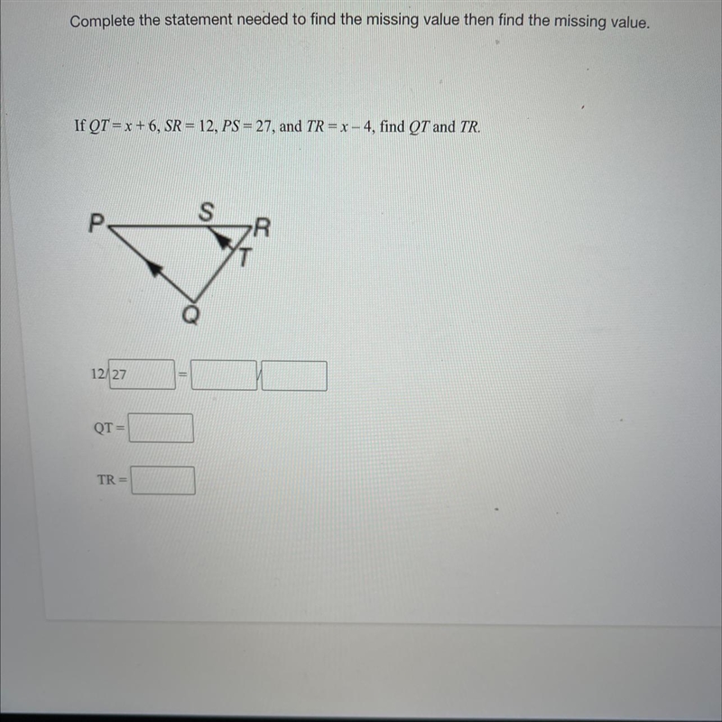 Complete the statement needed to find the missing value then find the missing value-example-1