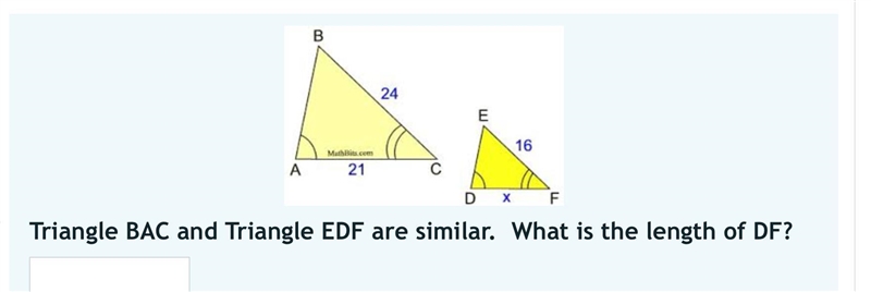 Triangle BAC and Triangle EDF are similar. What is the length of DF?-example-1