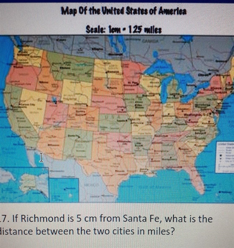 If Richmond is 5cm from Santa Fe, what is the distance between the two cities in miles-example-1