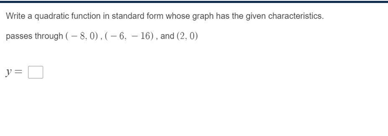 Write a quadratic function for the following characteristics-example-1