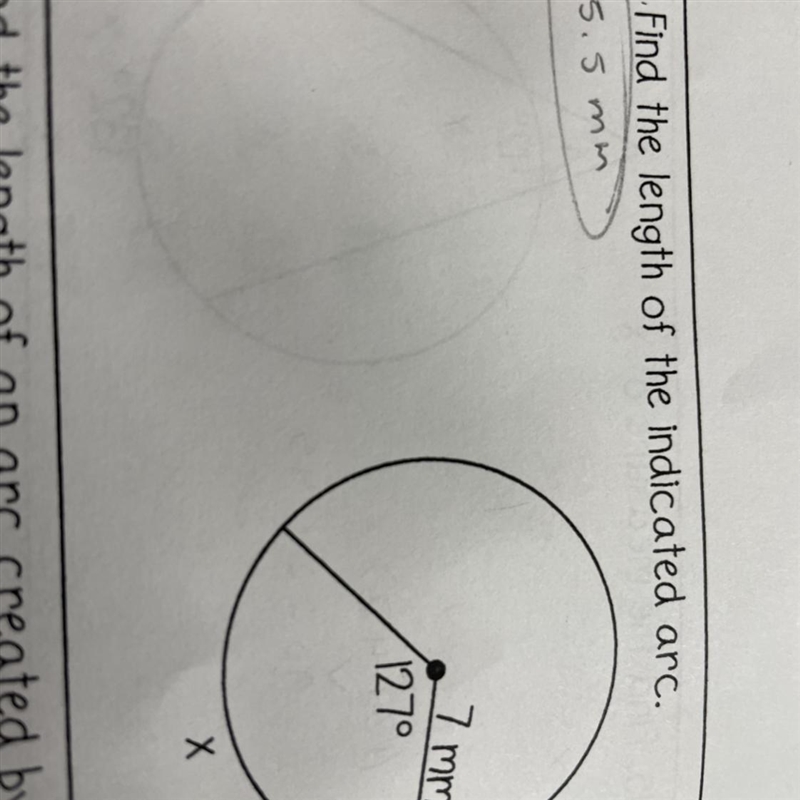 Central= 127 Radius= 7. What is the length of the indicated arc (x)-example-1