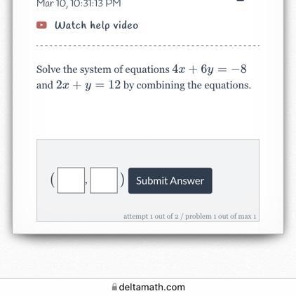 Solve the system of equations 4x+6y=−84x+6y=−8 and 2x+y=122x+y=12 by combining the-example-1