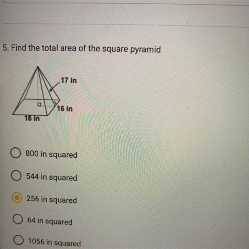 PLEASE HELP I CANNOT FAIL!! Find the total area of the square pyramid-example-1