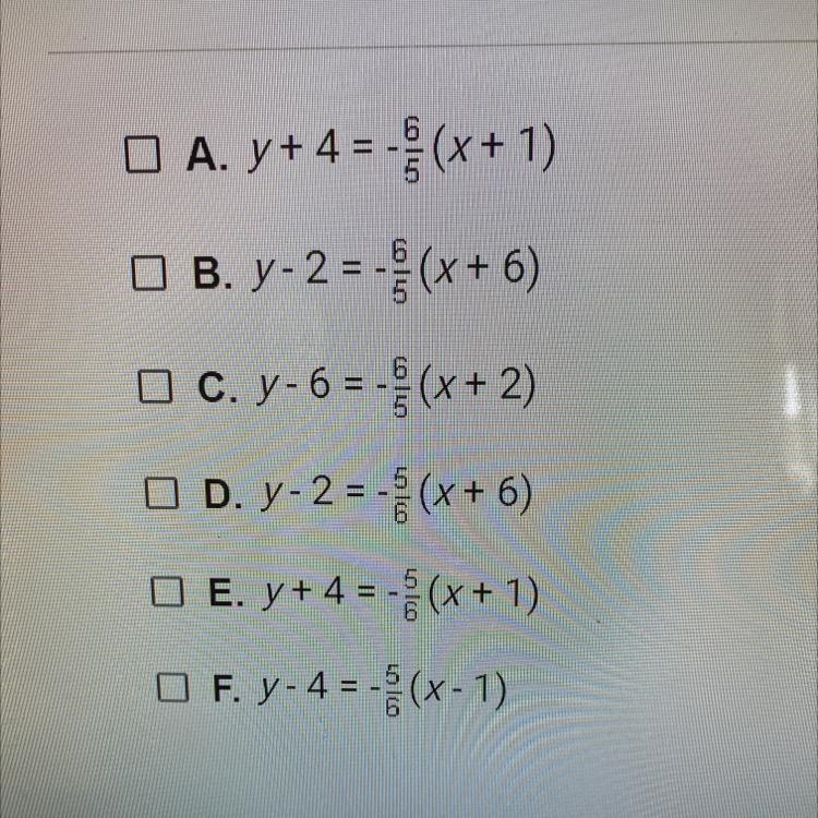 Which of the following equations describes the line shownbelow? Check all that apply-example-1