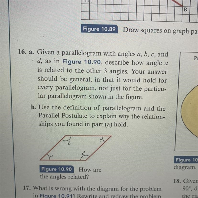 16.) A. Given a parallelogram with angles a, B, C, and D, as in figure 10.90, describe-example-1