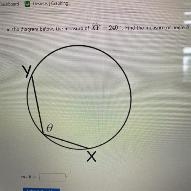 In the diagram below, the measure of XY = 240 . Find the measure of angle .seseX-example-1