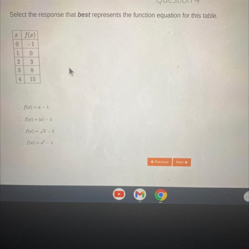 Select the best response that represents the function equation for this table-example-1