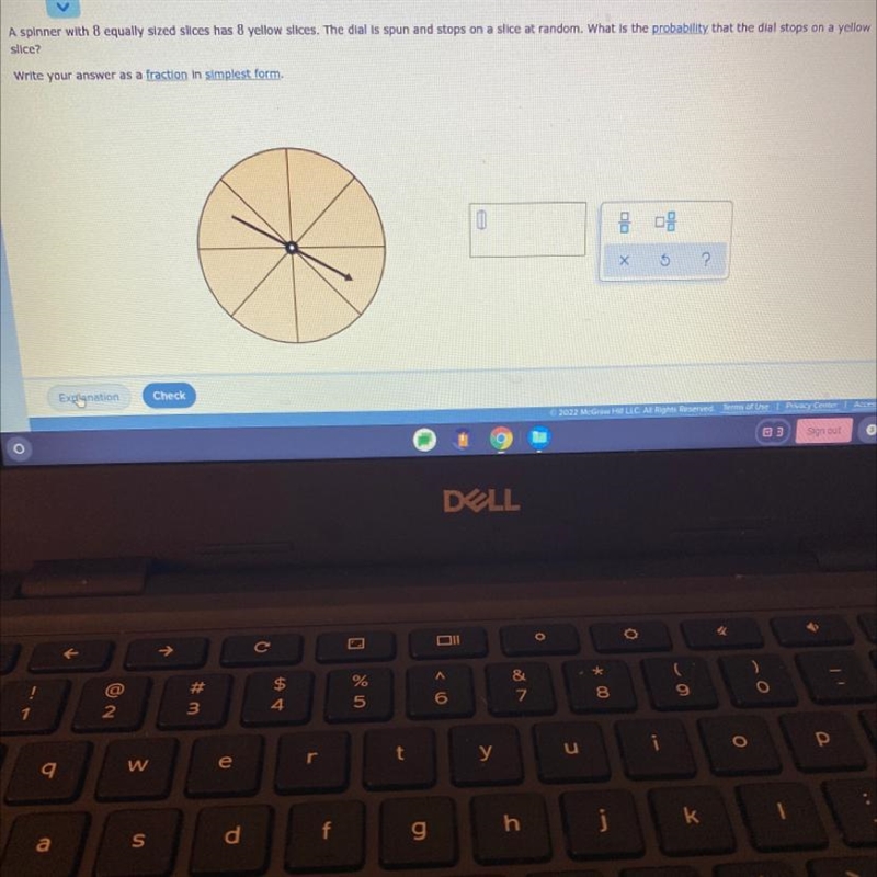 Introduction to the probability of an eventA spinner with 8 equally sized slices has-example-1