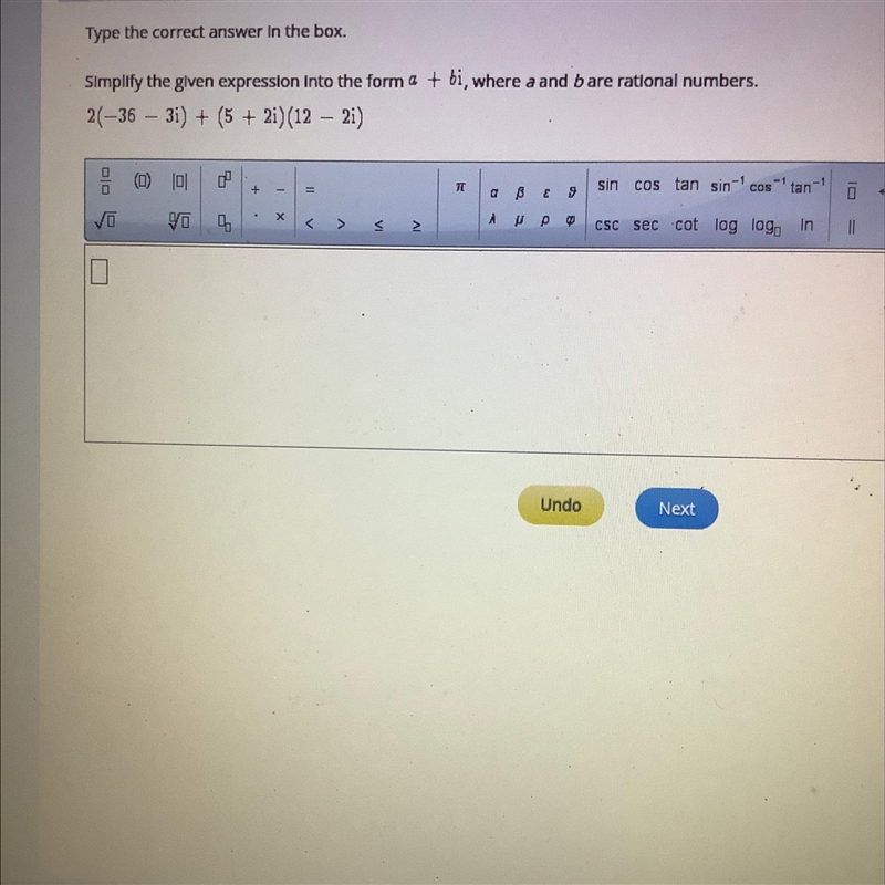 Simplify the given expression into the form a+bi, where a and b are rational numbers-example-1