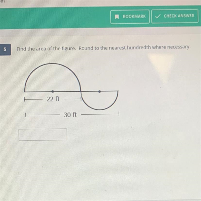 Find the area of the figure. Round to the nearest hundredth where necessary. 22 ft-example-1