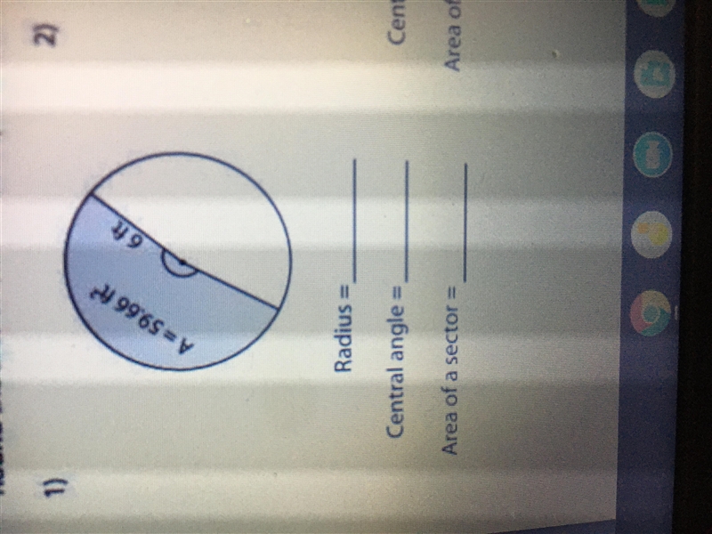 Find the missing one. Round the radius and central angle to the nearest whole number-example-1