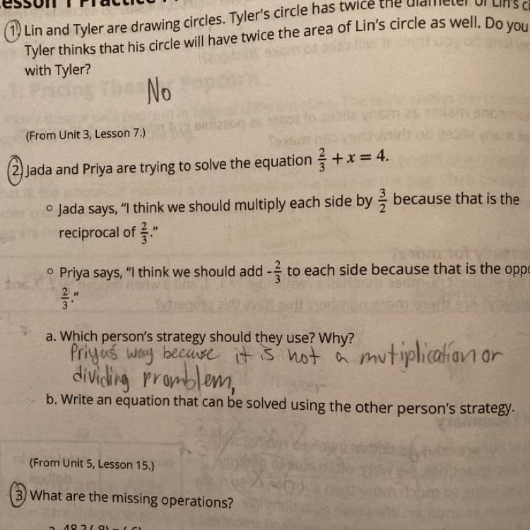 We are struggling with 2. (B) Write an equation that can be solved using the other-example-1