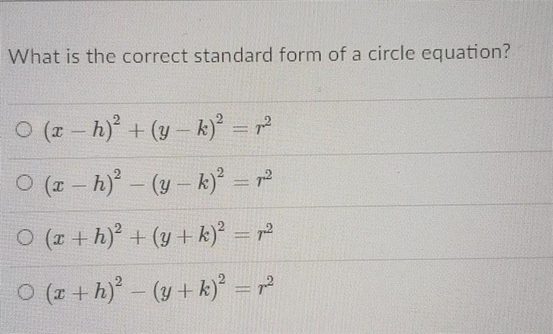 "What is the correct standered form of a circle equation?"-example-1