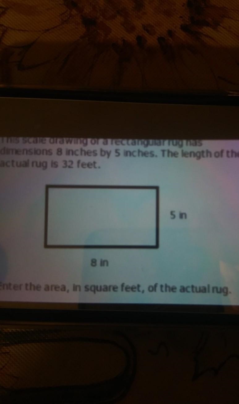 The scale drawing of a rectangular rug has demensions 8 inches by 5 inches. The length-example-1