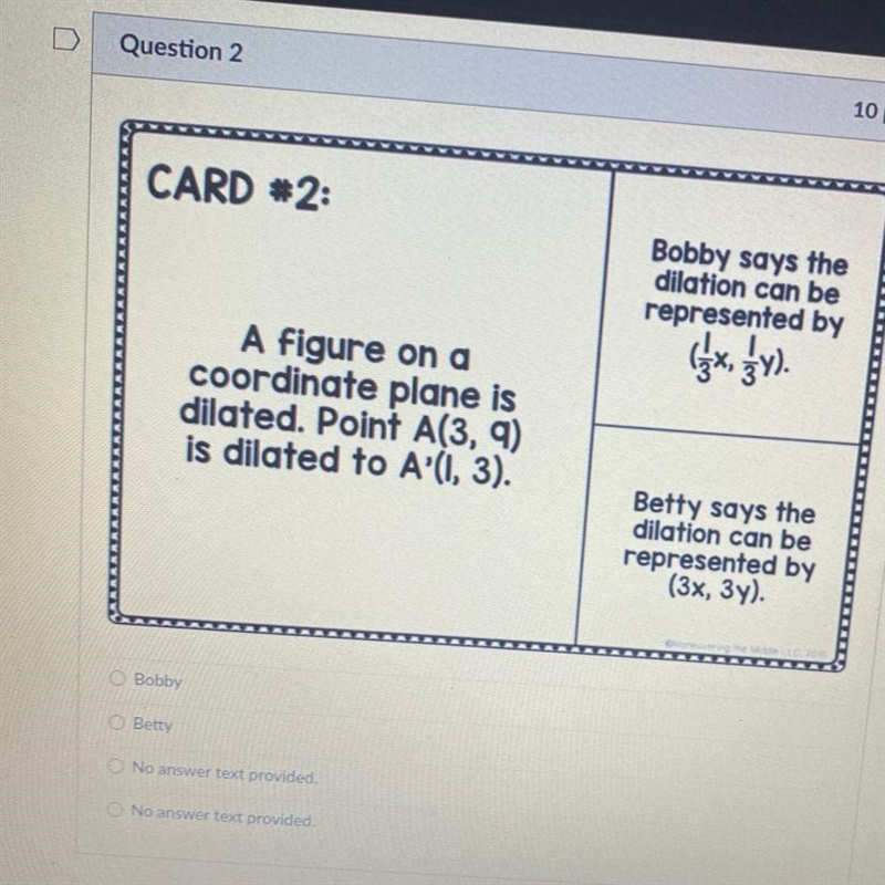 A figure on a coordinate plane is dilated. Point A(3, 9) is dilated to A'(1, 3)-example-1