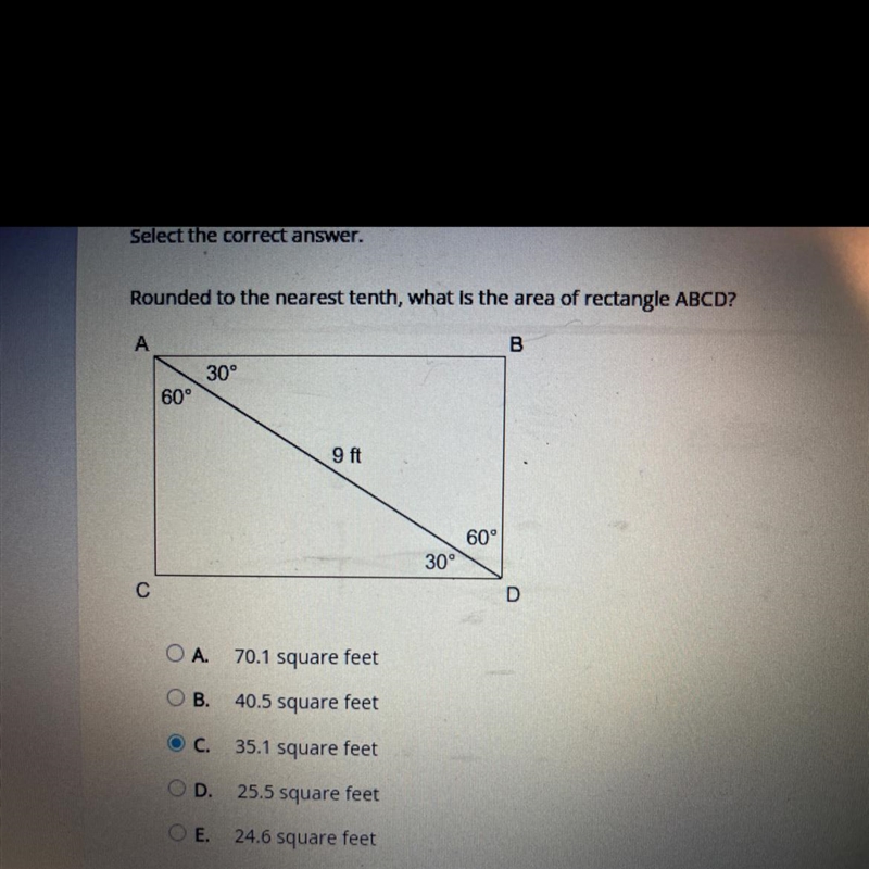 Rounded to the nearest tenth, what is the area of rectangle ABCD?-example-1