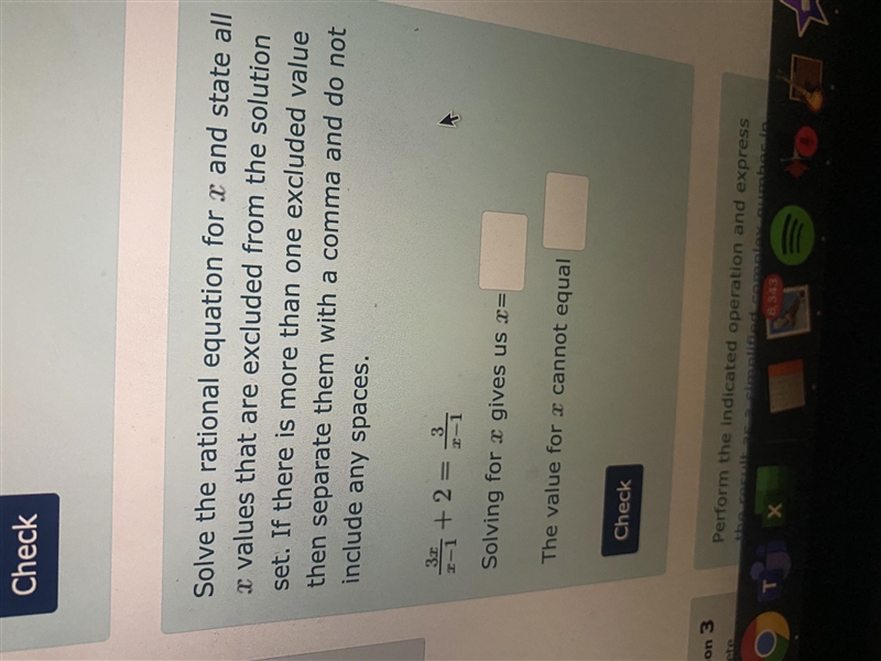 Solve the rational equation for x and state all x values that are excluded from the-example-1