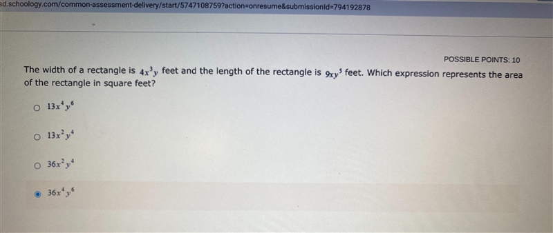 4x to the power of 3 is the width and 9xy to the power of 5 is length-example-1