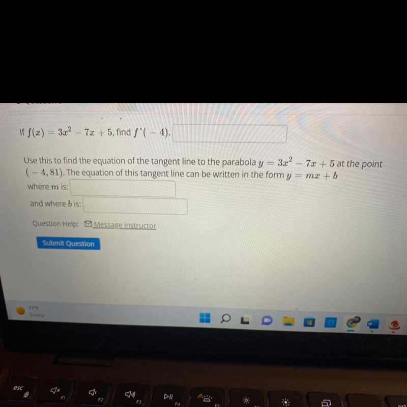 If f(x) = 3x ^ 2 - 7x + 5 , find f^ prime (-4) .-example-1