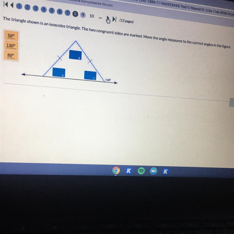 Complete the measure of the interior angles of the given triangle.-example-1