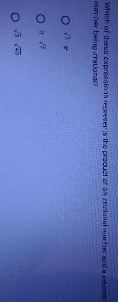 Which of these expressions represents the product of an irrational number and a rational-example-1