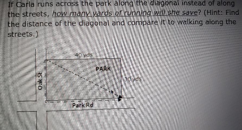 Find the distance of the diagonal and compare it to walking along the streets.-example-1