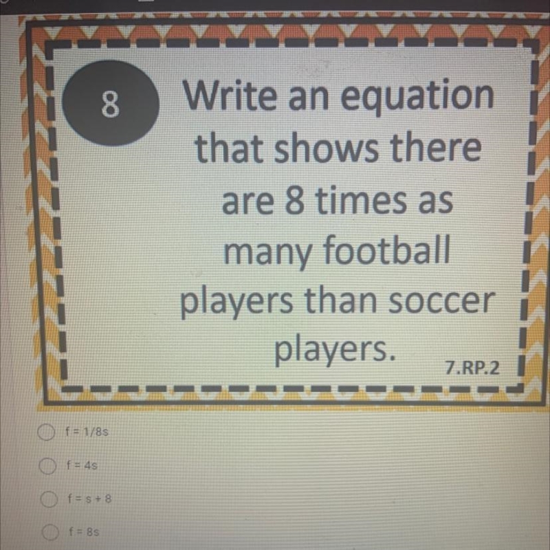 What is the equation that shows there are 8 times as many football players than soccer-example-1