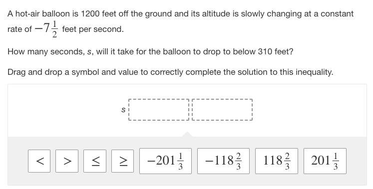 20 points show work please A hot-air balloon is 1200 feet off the ground and its altitude-example-1