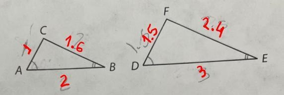 show that the triangles are similar by measuring the lengths of their sides and comparing-example-2