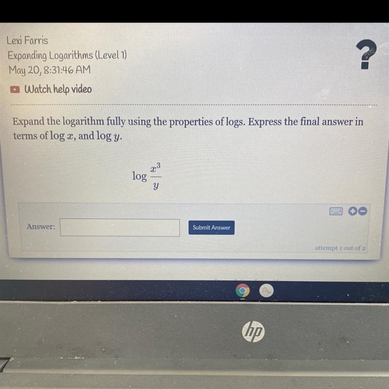 Expand the logarithm fully using the properties of logs. Express the final answer-example-1