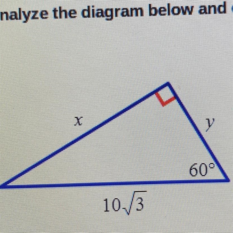 Find the value of x and the value of y.A. x = 15, y = 10sqrt3B. r = 20, y = 10sqrt-example-1