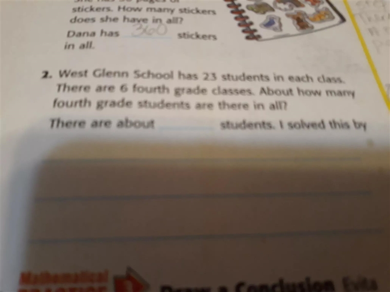 2. West Glenn School has 23 students in each class. There are 6 fourth grade classes-example-1