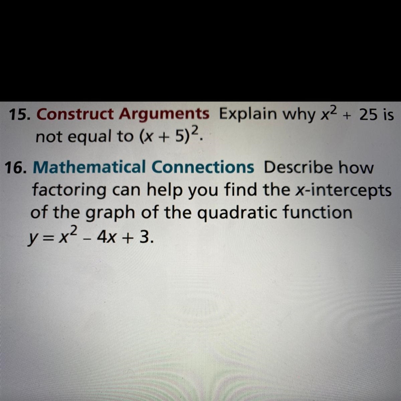 Describe howfactoring can help you find the x-interceptsof the graph of the quadratic-example-1