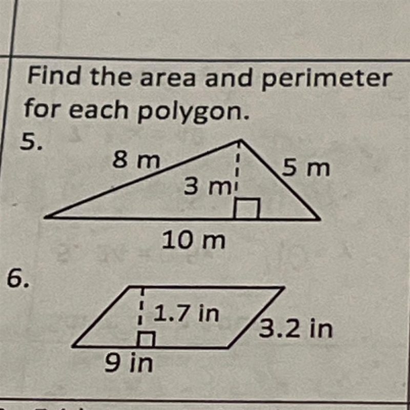 Find the area and perimeter for each polygon.-example-1