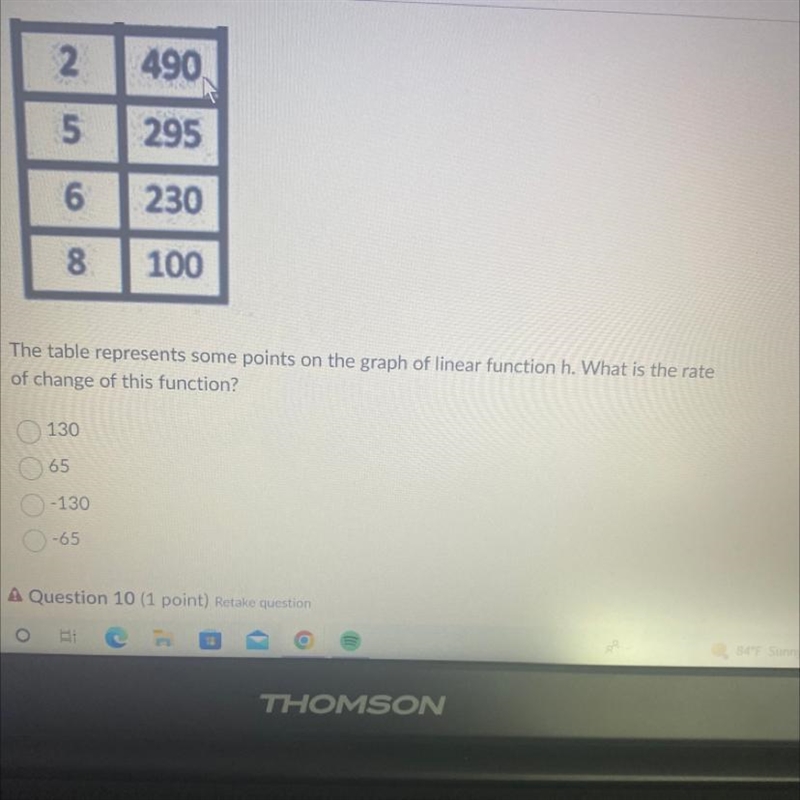 2 5 6 8 The table represents some points on the graph of linear function h. What is-example-1