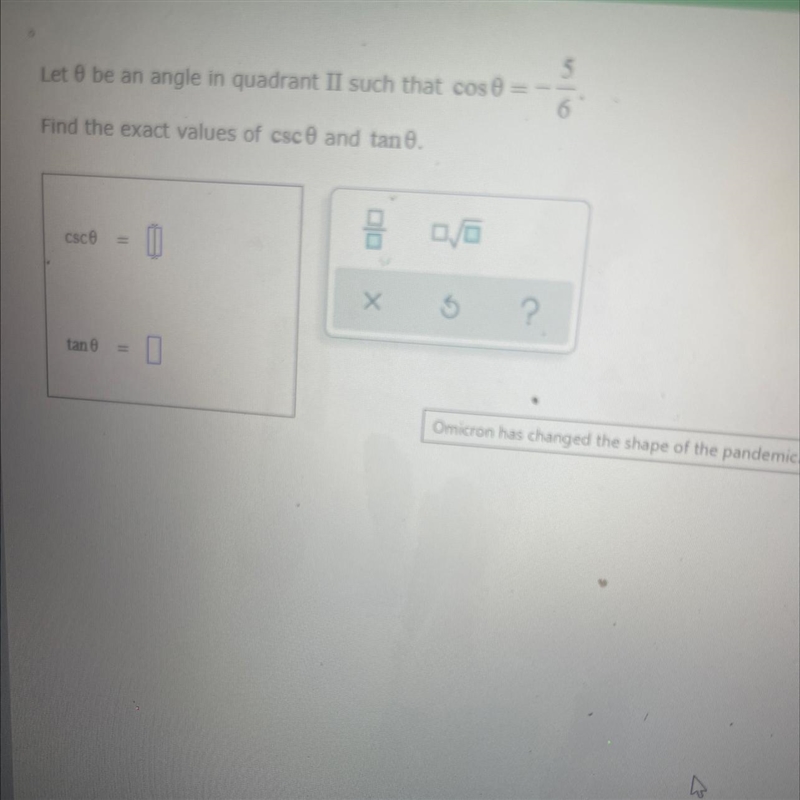 Let 0 be an angle in quadrant II such that cos 0-example-1