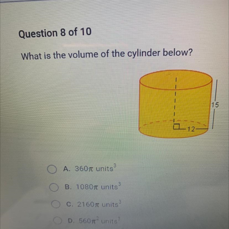 What is the volume of the cylinder below?-example-1