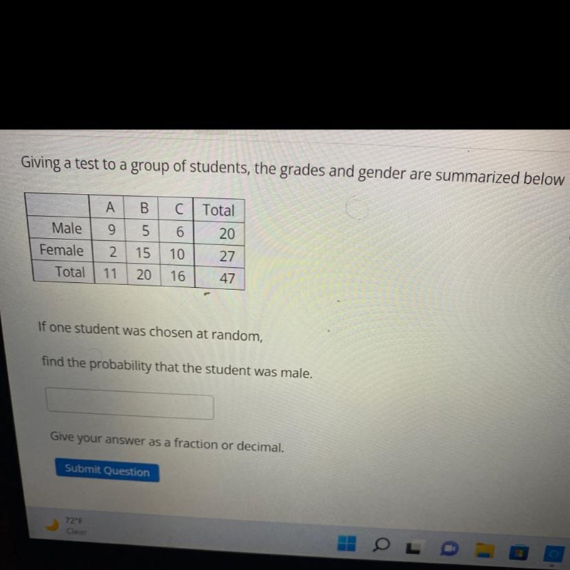 Giving a test to a group of students, the grades and gender are summarized below If-example-1