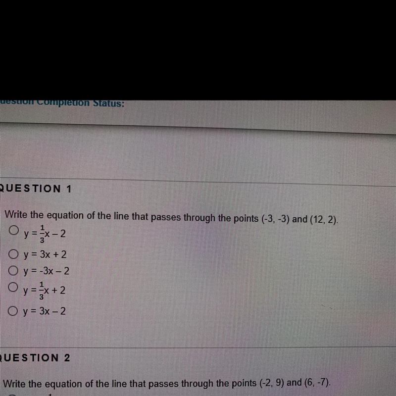 Write the equation of the line that passes through the points (-3, -3) and (12,2).-example-1