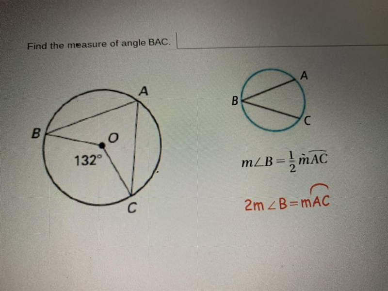 Find the measure of angle BAC. 132°-example-1