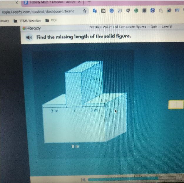 Find the missing length of the solid figure.3 m3 m8 m-example-1