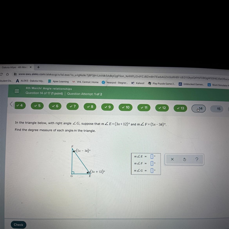 Find the degree measure of each angle in the triangle-example-1