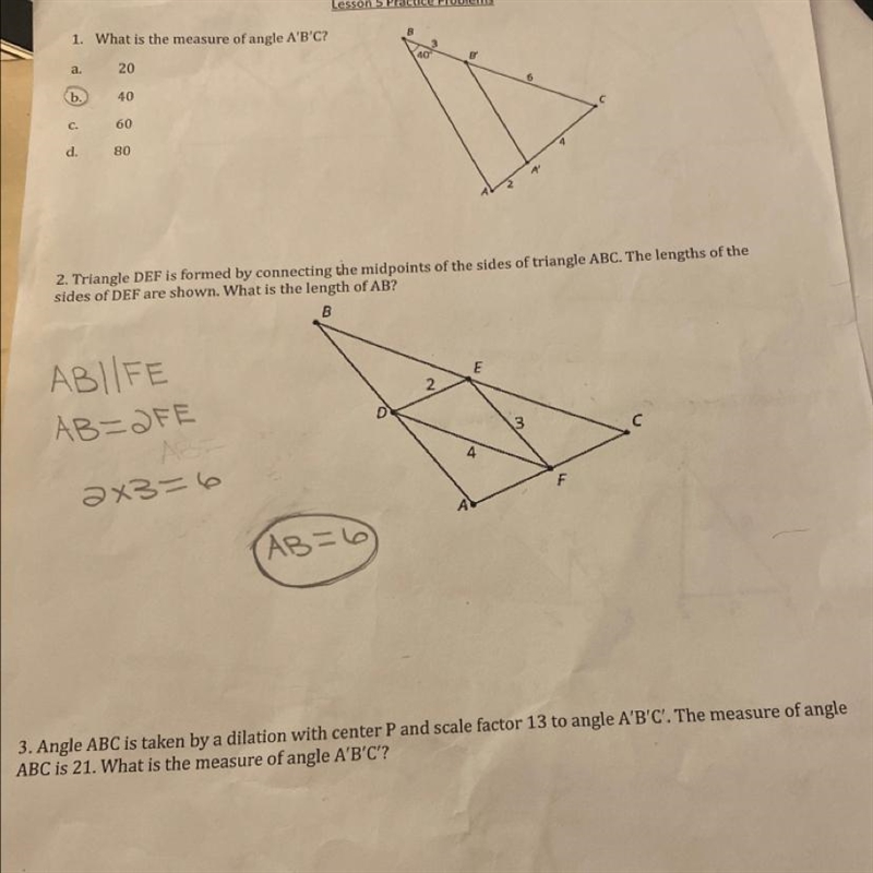 angle ABC is taken by a dilation with center P and scale factor 13 to angle ABC. The-example-1