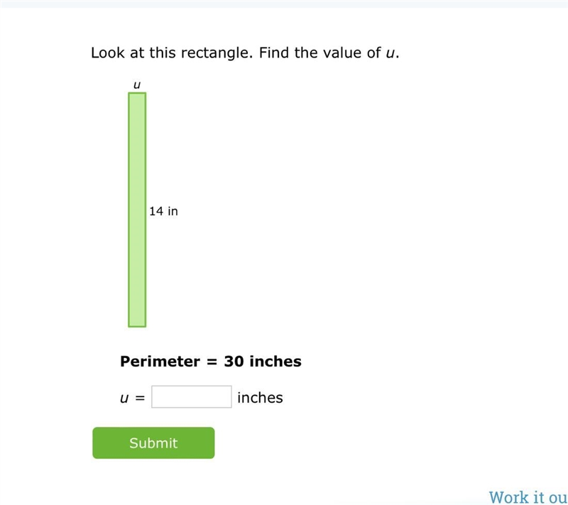 Look at this rectangle. Find the value of u.-example-1