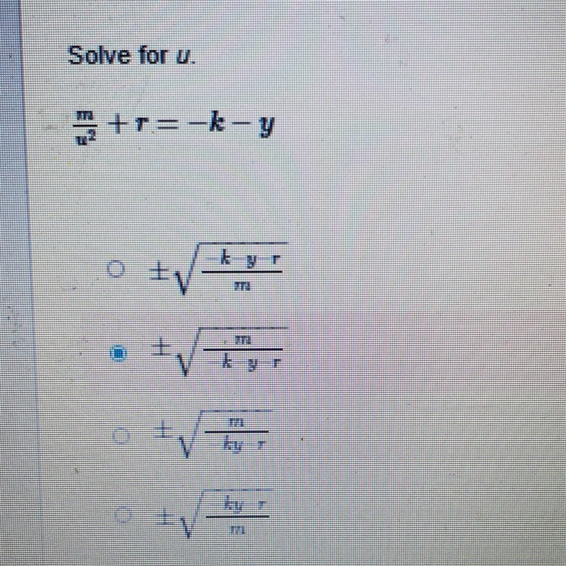 M/ u^2+r =-k-y PLEASE HELP!!!!!-example-1