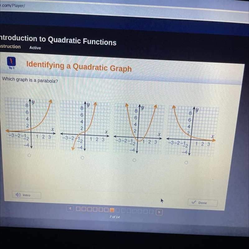 Which graph is a parabola?-example-1