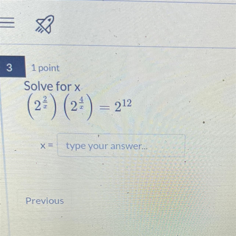 Solve for x (2^2/x) (2^4/x) = 2^12-example-1